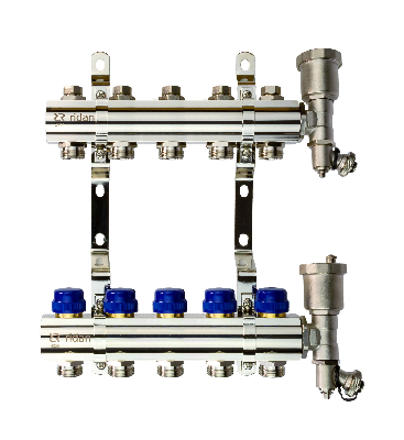 Коллекторная группа FHF-5R set 5 контуров 1' х 3/4' c воздухоотводчиками и кронштейнами Ридан 088U0705R