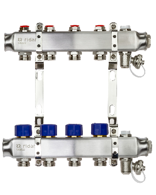 Коллекторная группа SSM-4R set 4 контура 1' x 3/4' с термостатическими клапанами и кронштейнами Ридан 088U0974R