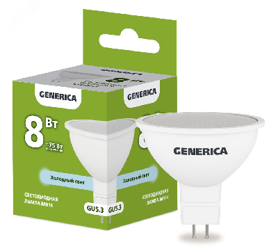 Лампа светодиодная MR16 софит 8Вт 230В 6500К GU5.3 GENERICA IEK LL-MR16-08-230-65-GU5-G