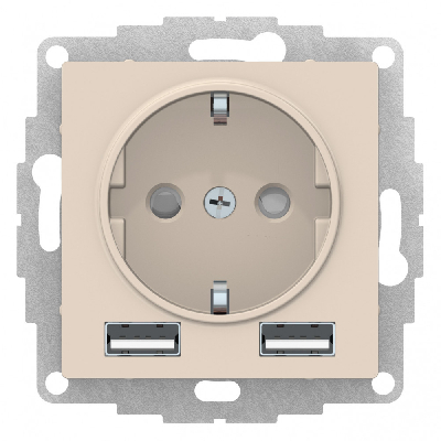 РОЗЕТКА ATLASDESIGN 16А c 2 USB A+A, 5В/2,4А, 2х5В/1,2А, механизм, БЕЖЕВЫЙ Systeme Electric ATN000230