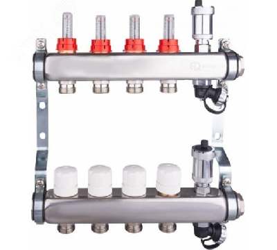 Группа коллекторная со встроенными расходомерами всборе 1' х 8 выходов евроконус 3/4' из нержавеющейстали AQUALINK 02706