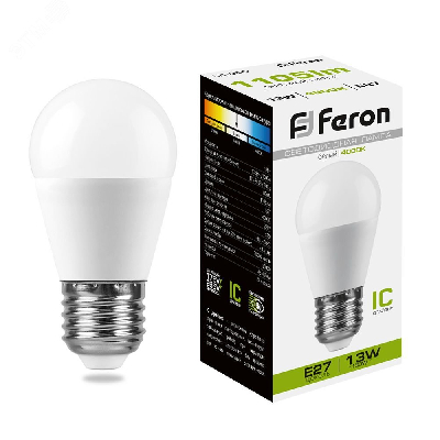 Лампа светодиодная LED 13вт Е27 белый матовый шар FERON LB-950 38105