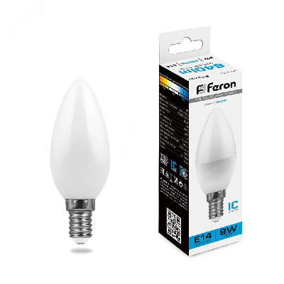 Лампа светодиодная LED 9вт Е14 дневной матовая свеча FERON LB-570 25800