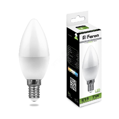 Лампа светодиодная LED 7вт E14 белый матовая свеча FERON LB-97 25476