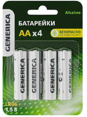 Батарейка щелочная Alkaline LR06/AA (4шт/блистер) GENERICA IEK ABT-LR06-ST-L04-G