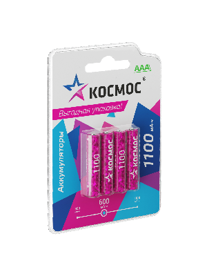 Аккумулятор R03 (ААА) 1100mAh Ni-MH 4 на блистере, КОСМОС