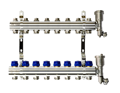 Коллекторная группа FHF-8R set 8 контуров 1' х 3/4' c воздухоотводчиками и кронштейнами Ридан 088U0708R