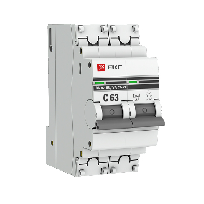 Выключатель автоматический двухполюсный 63А С ВА47-63 4.5кА PROxima EKF mcb4763-2-63C-pro