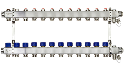 Коллекторная группа SSM-12R set 12 контуров 1' x 3/4' с термостатическими клапанами и кронштейнами Ридан 088U0982R