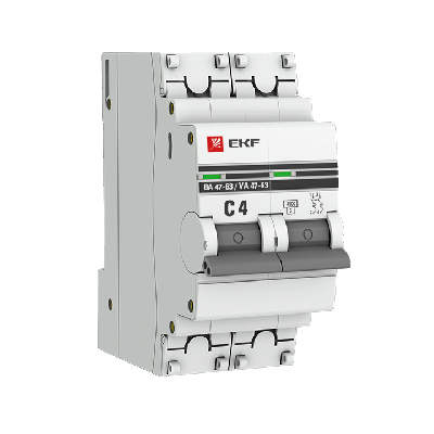 Выключатель автоматический двухполюсный 4А С ВА47-63 4.5кА PROxima EKF mcb4763-2-04C-pro