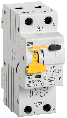 Выключатель автоматический дифференциальный 1п+N 50А 100мА АВДТ-32 C(Электронный) IEK MAD22-5-050-C-100