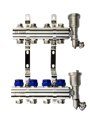 Коллекторная группа FHF-4R set 4 контура 1' х 3/4' c воздухоотводчиками и кронштейнами Ридан 088U0704R