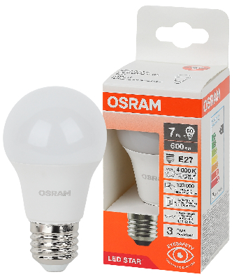Лампа светодиодная LED Star Грушевидная 7Вт (замена 60Вт), 600Лм, 6500К, цоколь E27 OSRAM