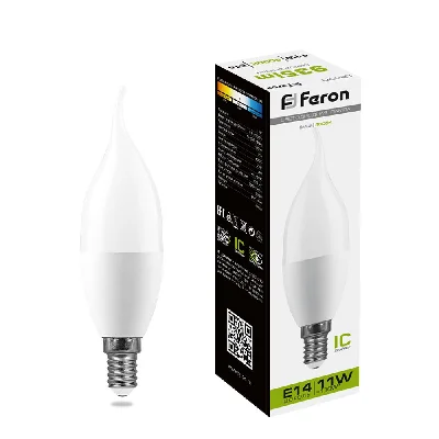 Лампа светодиодная LED 11вт Е14 белый матовая свеча на ветру FERON LB-770 25940