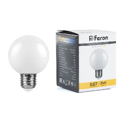 Лампа светодиодная LED 3вт Е27 2700K шар G60 FERON LB-371 25903