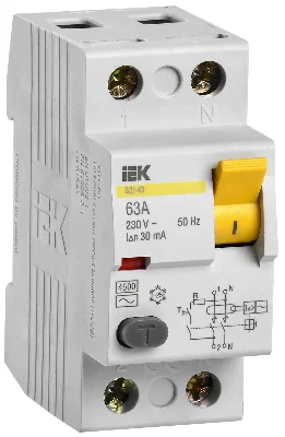 Выключатель дифференциального тока (УЗО) 2п 63А 30мА ВД1-63 АС(Электромеханическое) IEK MDV10-2-063-030