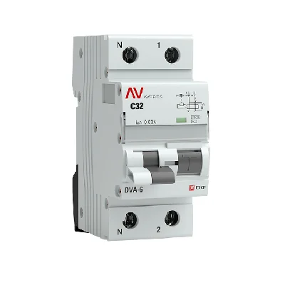 Автомат дифференциальный DVA-6 1P+N 32А (C) 30мА (AC) 6кА AVERES EKF rcbo6-1pn-32C-30-ac-av