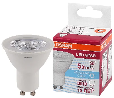 Лампа светодиодная LED 5Вт GU10 4000К 370лм спот 230V CL (замена 50Вт) PAR16 OSRAM LS LEDVANCE 4058075403406