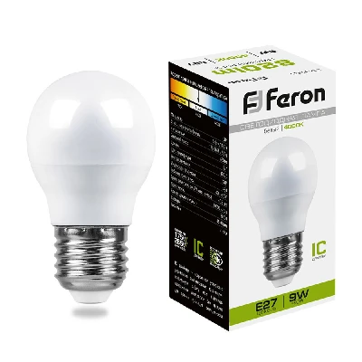 Лампа светодиодная LED 9вт Е27 белый матовый шар FERON LB-550 25805