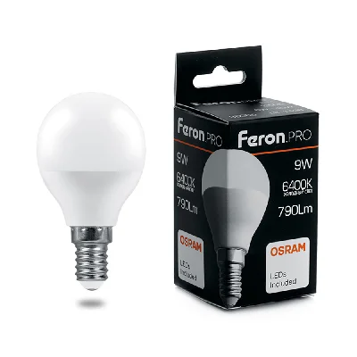 Лампа светодиодная LED 9вт Е14 дневной матовый шар Feron.PRO FERON LB-1409 38079