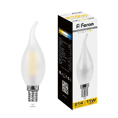 Лампа светодиодная LED 11вт Е14 теплый матовая свеча на ветру FILAMENT FERON LB-714 38009