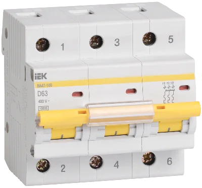 Выключатель автоматический трехполюсный 40А D ВА47-100 10кА IEK MVA40-3-040-D