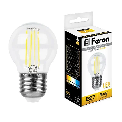 Лампа светодиодная LED 5вт Е27 теплый шар FILAMENT FERON LB-61 25581