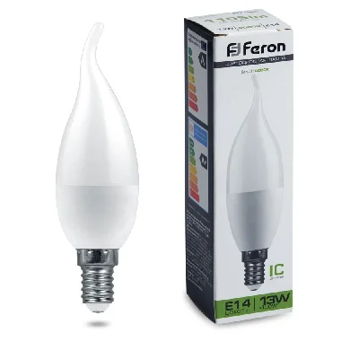 Лампа светодиодная LED 13вт Е14 белый матовая свеча на ветру FERON LB-970 38113