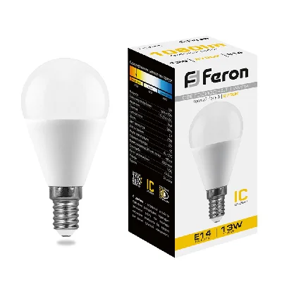 Лампа светодиодная LED 13вт Е14 теплый матовый шар FERON LB-950 38101