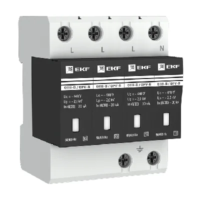 Ограничитель импульсных напряжений серии ОПВ-B/4P In 30кА 400В EKF opv-b4
