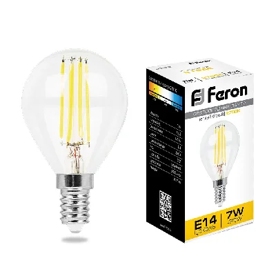 Лампа светодиодная LED 7вт Е14 теплый шар FILAMENT FERON LB-52 25874