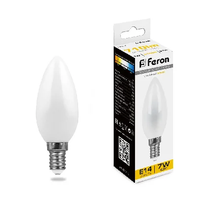 Лампа светодиодная LED 7вт Е14 теплый матовая свеча FILAMENT FERON LB-66 25785