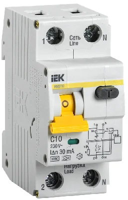 Выключатель автоматический дифференциальный АВДТ-32 1п+N 10А 30мА C(Электронный) IEK MAD22-5-010-C-30