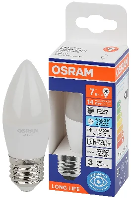 Лампа светодиодная LED 7Вт Е27 6500К 600Лм свеча 220В (замена 60Вт) OSRAM LEDVANCE 4099854186394