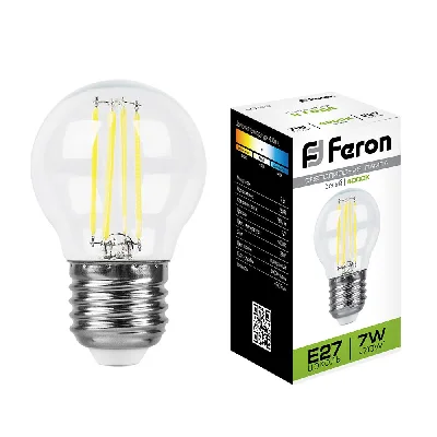 Лампа светодиодная LED 7вт Е27 белый шар FILAMENT FERON LB-52 25877