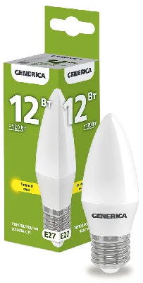 Лампа светодиодная C35 свеча 12Вт 230В 3000К E27 GENERICA IEK LL-C35-12-230-30-E27-G