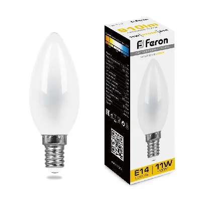 Лампа светодиодная LED 11вт Е14 теплый матовая свеча FILAMENT FERON LB-713 38005