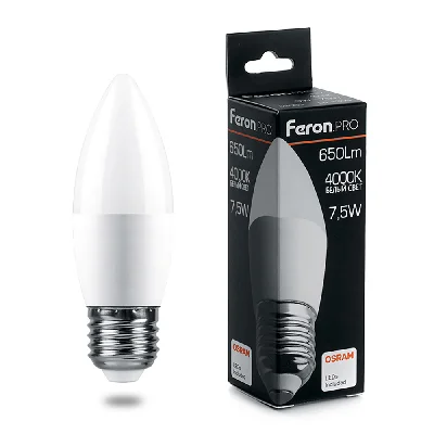 Лампа светодиодная LED 7.5вт Е27 белый матовая свеча Feron.PRO FERON LB-1307 38057