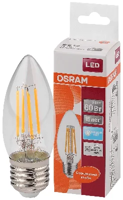 Лампа светодиодная LED 5Вт E27 CLB60 белый, Filament прозр.свеча OSRAM LEDVANCE 4058075212428