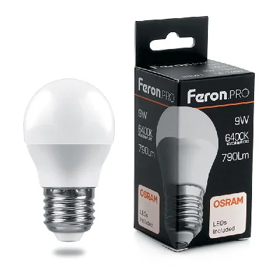 Лампа светодиодная LED 9вт Е27 дневной матовый шар Feron.PRO FERON LB-1409 38082