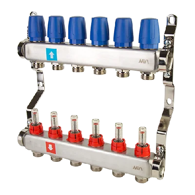 Коллекторная группа с расходомерами 1' х 6 выходов 3/4' НР евроконус MVI MS.506.06