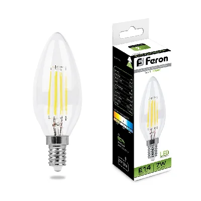 Лампа светодиодная LED 7вт Е14 белый свеча FILAMENT FERON LB-66 25780