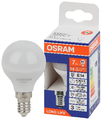 Лампа светодиодная LED 7Вт Е14 4000К 600Лм шар 220В (замена 60Вт) OSRAM LEDVANCE 4099854186455