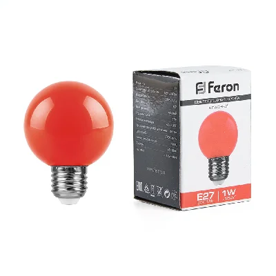 Лампа светодиодная LED 1вт Е27 красный (шар) FERON LB-37 25116