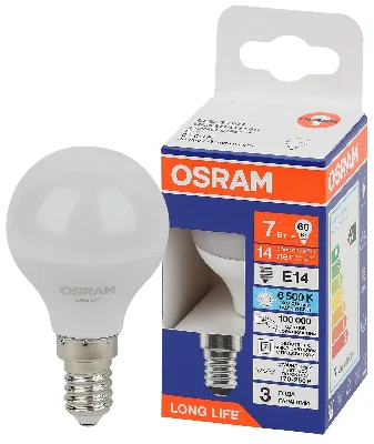 Лампа светодиодная LED 7Вт Е14 6500К 600Лм шар 220В (замена 60Вт) OSRAM LEDVANCE 4099854186486