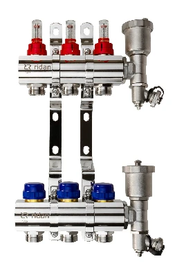 Коллекторная группа FHF-3RF set 3 контура 1' х 3/4' с расходомерами, воздухоотводчиками и кронштейнами Ридан 088U0723R