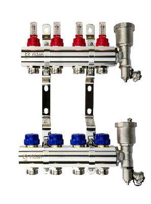 Коллекторная группа FHF-4RF set 4 контура 1' х 3/4' с расходомерами, воздухоотводчиками и кронштейнами Ридан 088U0724R