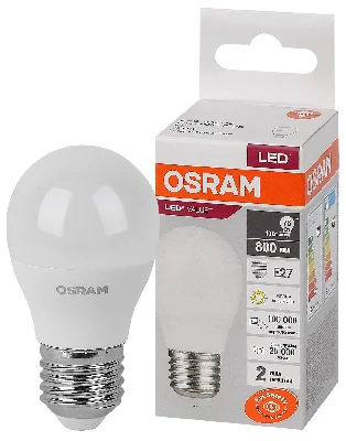 Лампа светодиодная LED 10 Вт E27 3000К 800Лм шарик 220 В (замена 75Вт) OSRAM LEDVANCE 4058075579897