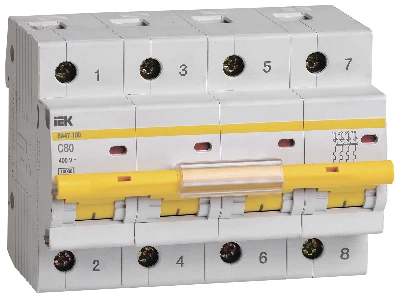 Выключатель автоматический четырехполюсный 80А С ВА47-100 10кА IEK MVA40-4-080-C