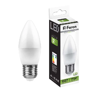 Лампа светодиодная LED 7вт Е27 белый матовая свеча FERON LB-97 25759